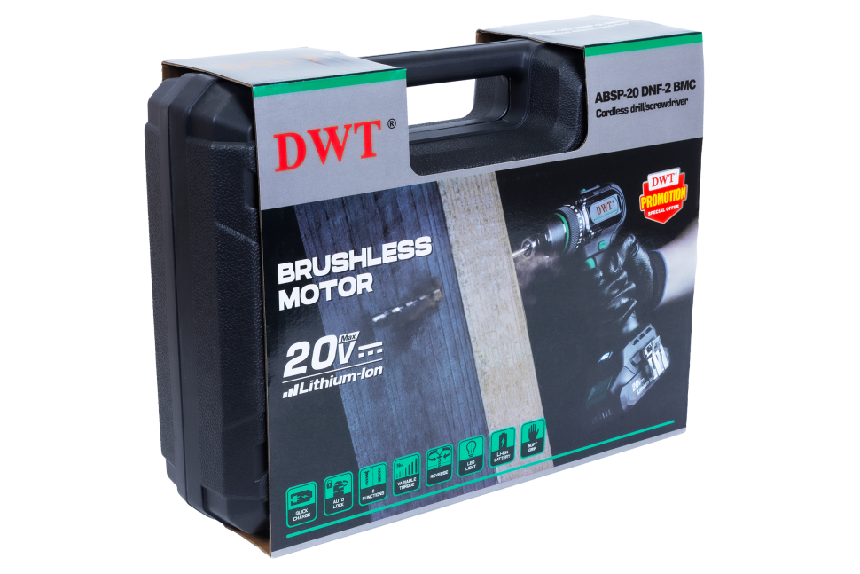 Бесщеточная аккумуляторная дрель-шуруповерт DWT ABSP-20 DNF-2 BMC