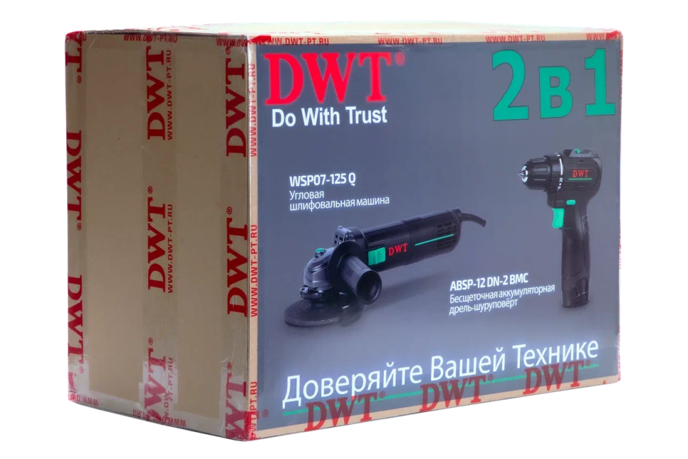 Набор электроинструментов SET-1-DWT - Бесщеточная аккумуляторная дрель-шуруповерт ABSP-12 DN-2 BMC + Угловая шлифовальная машина WSP07-125 Q