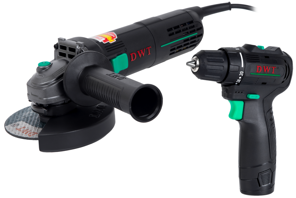 Набор электроинструментов SET-1-DWT - Бесщеточная аккумуляторная дрель-шуруповерт ABSP-12 DN-2 BMC + Угловая шлифовальная машина WSP07-125 Q